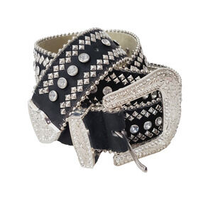 Southwestern Cowgirl Belt Women's XL Black & Silver Jeweled Collectible Fashion